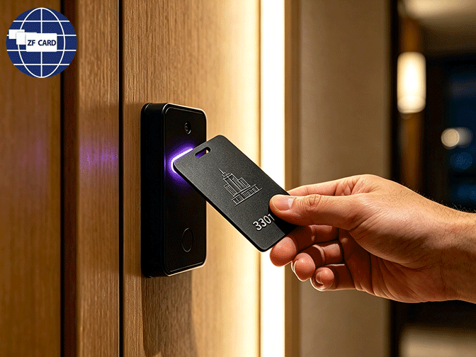 Carte de chambre intelligente noir mat spécifique à l’hôtel, étiquette de contrôle d’accès RFID imperméable et résistant à l’usure. La personnalisation d’aperçu gratuit du LOGO est disponible